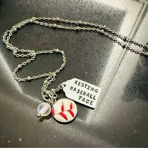 Hand crafted RBF Baseball Pendant Necklace - Silver